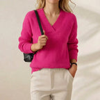 Hot Flash V-Neck Pullover Bold Fuchsia Ribbed Knit Sweater