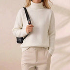 Ivory Classic Ribbed Turtleneck Knit Sweater