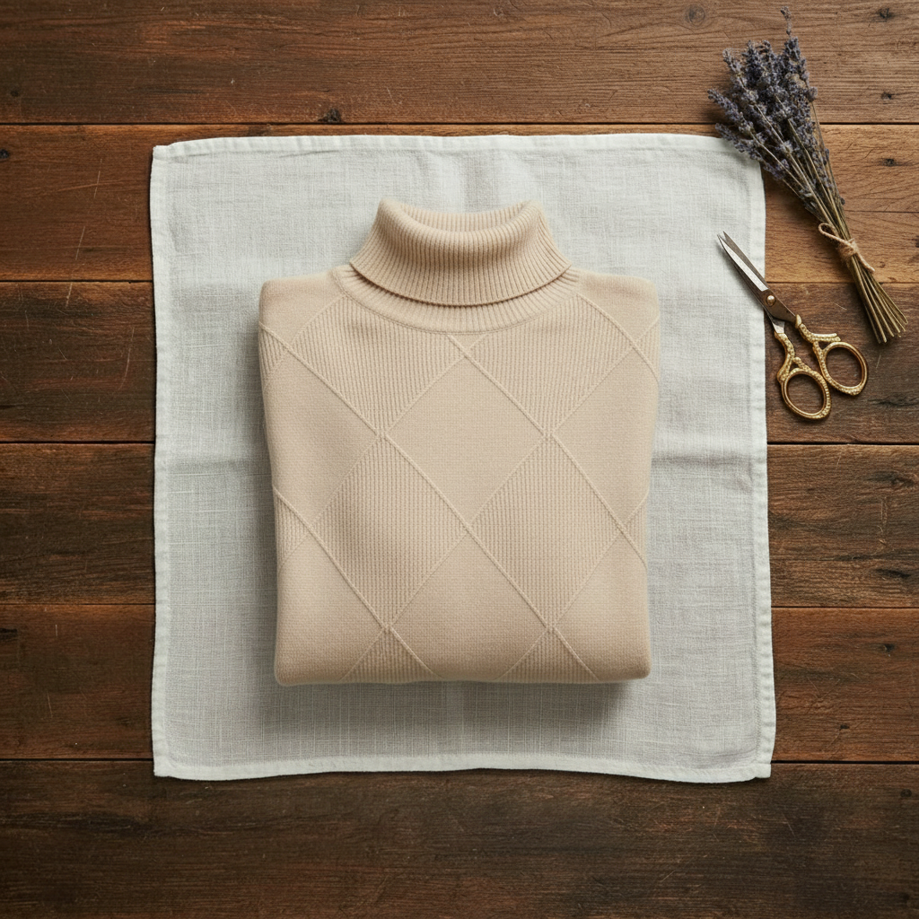 Cashmere Turtleneck Sweater with Diamond Knit