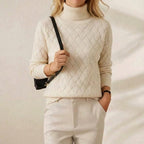 Cashmere Turtleneck Sweater with Herringbone Knit