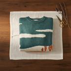 Cashmere Sweater Teal & Orange with Landscape & Cow Design