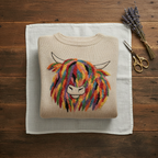 Cashmere Sweater Cream with Rainbow Cow Design