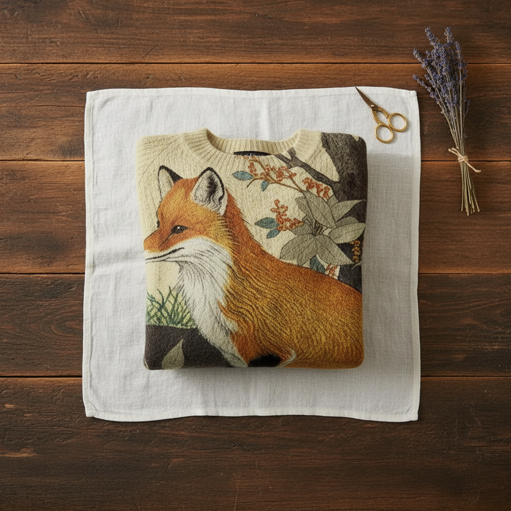 Cashmere Sweater Cream with Fox Design