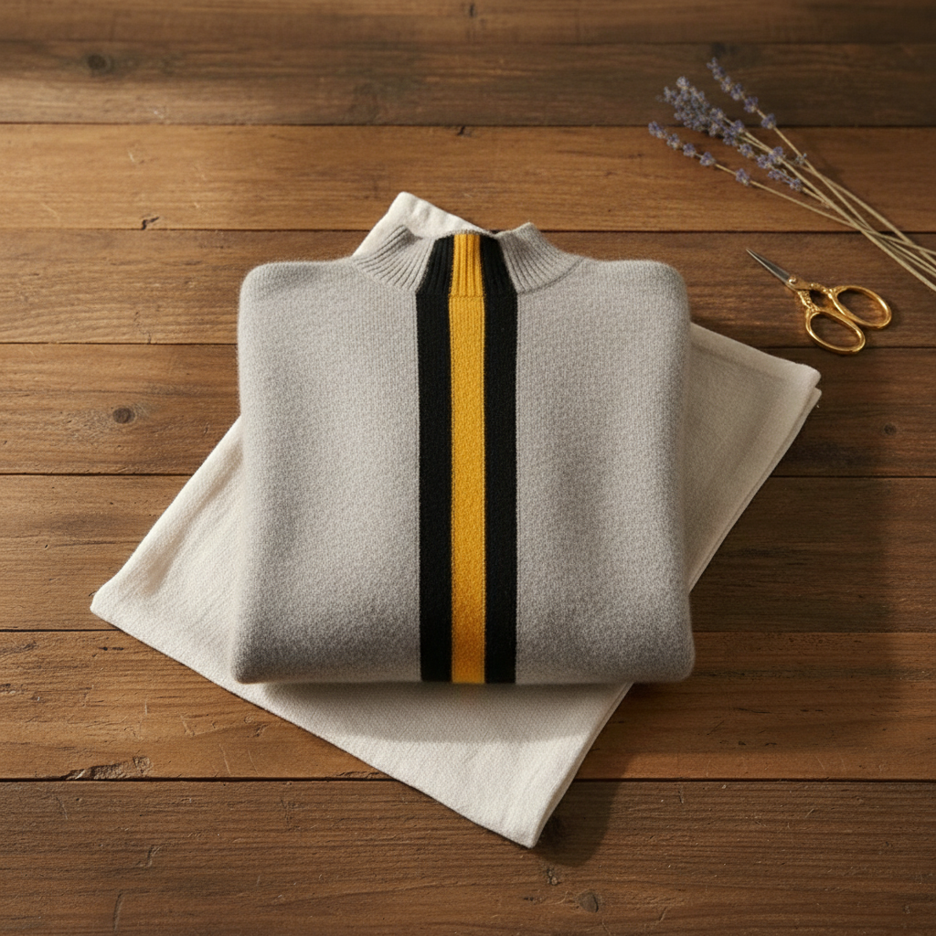 Cashmere Sweater Black with Yellow Stripe Accents