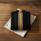 Cashmere Sweater Black with Yellow Stripe Accents