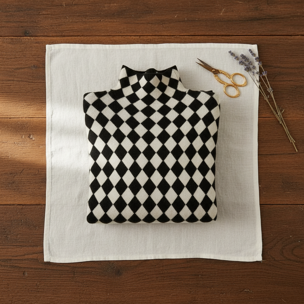 Cashmere Turtleneck in Houndstooth Black-White