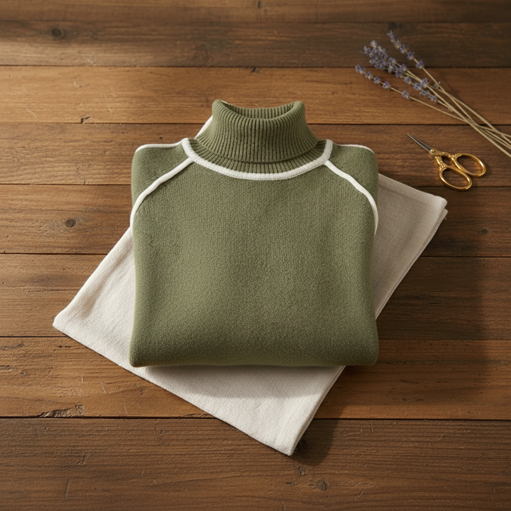 Cotton Turtleneck Sweater with Stripes