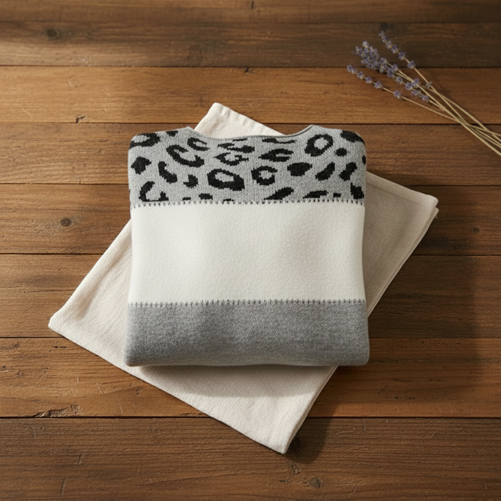 Cotton Sweater Cream with Leopard Print