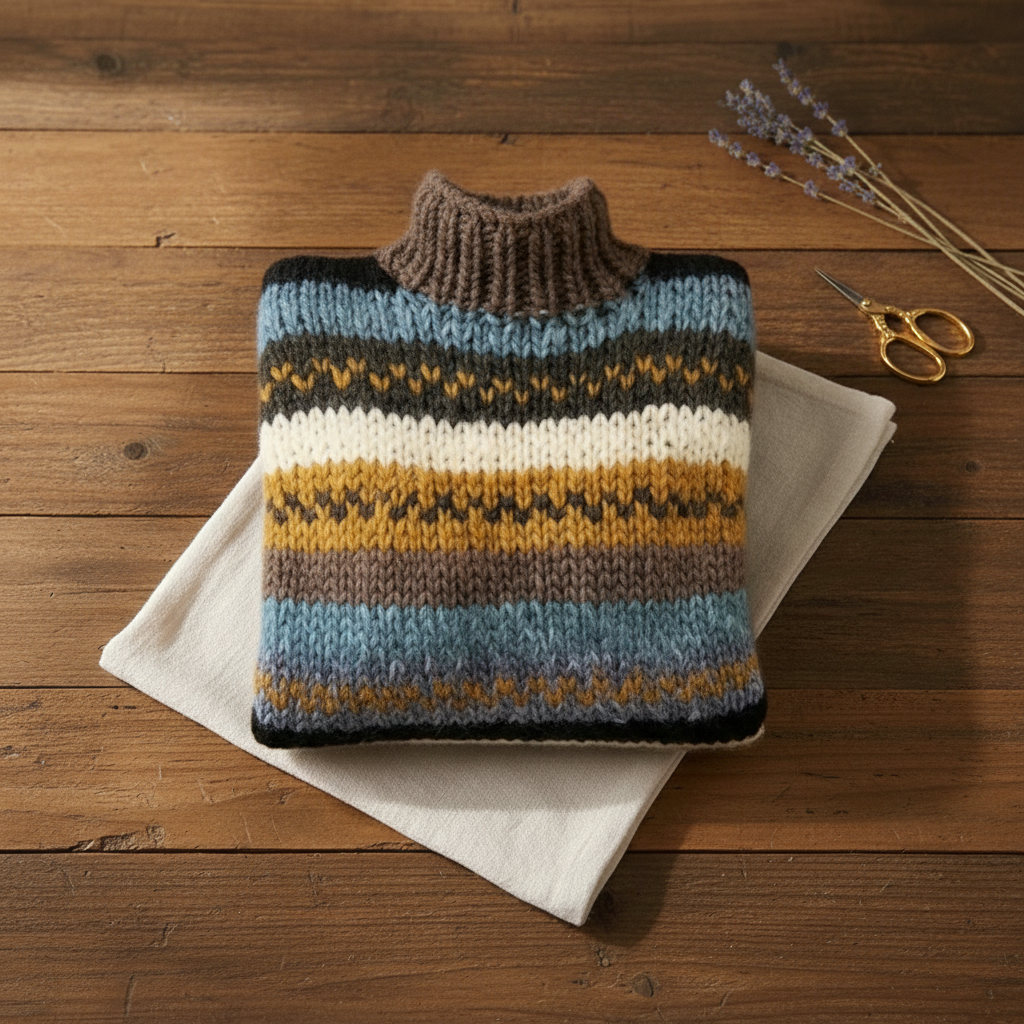 Cotton Sweater with Chevron Stripes Brown-Orange