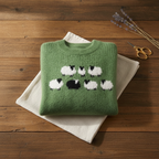 Cotton Sweater Green with Sheep Pattern