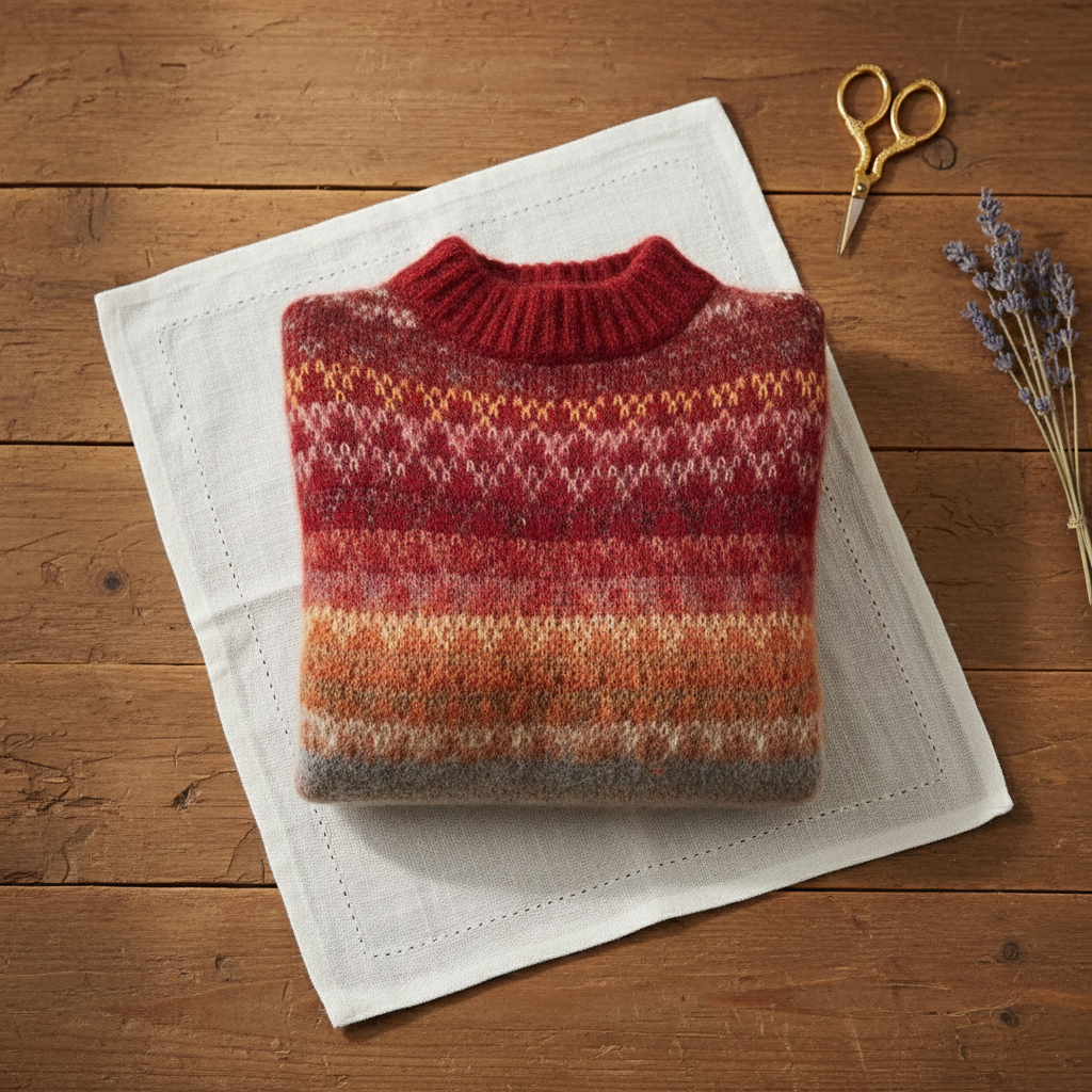 Cashmere Turtleneck with Nordic Pattern Red-Brown