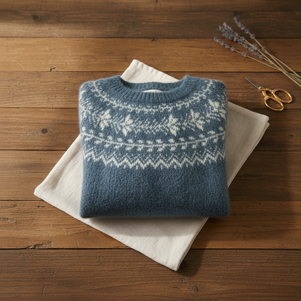Cotton Sweater with Gradient Ombre Blue Nordic