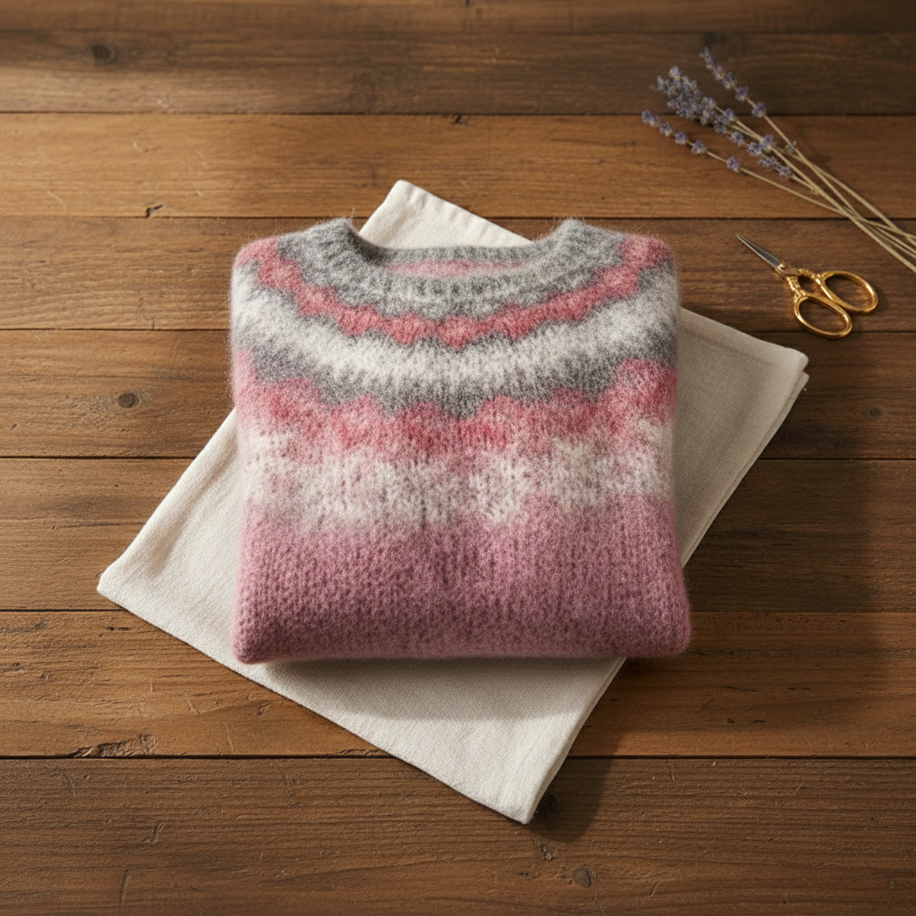Cashmere Mohair Sweater Pink with Nordic Yoke