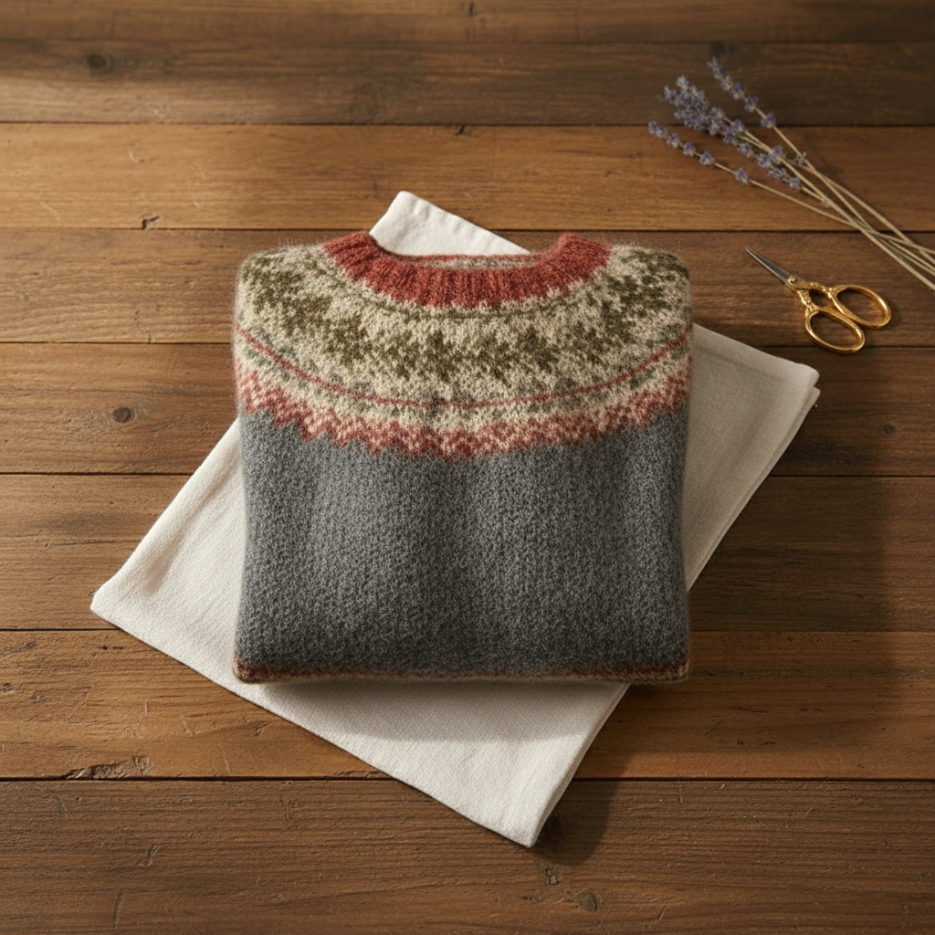 Cotton Sweater with Mountain Patterns