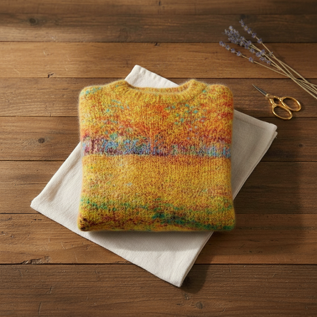 Cashmere Sweater with Autumn Floral Pattern Orange