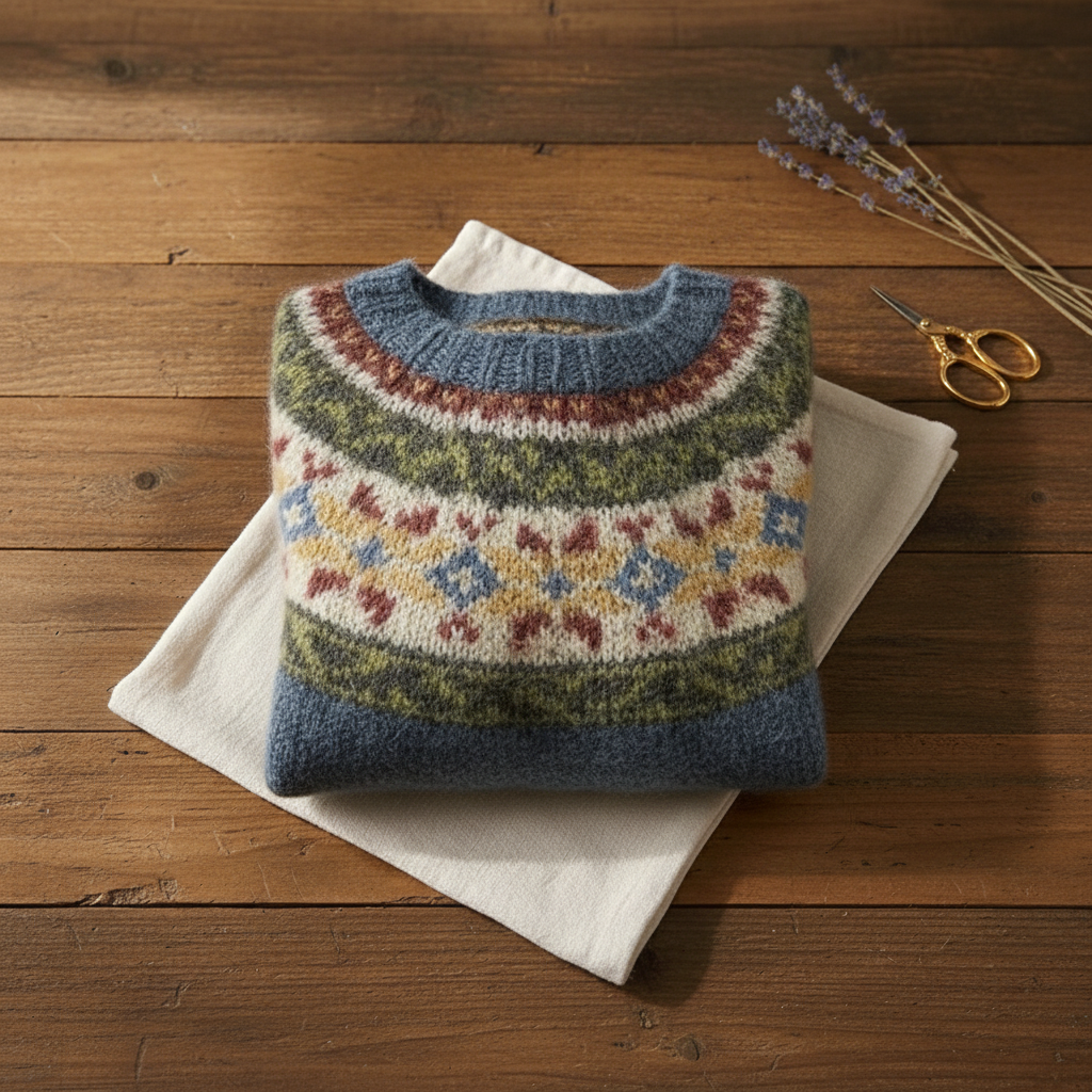 Cotton Sweater with Multi-Color Fair Isle Pattern