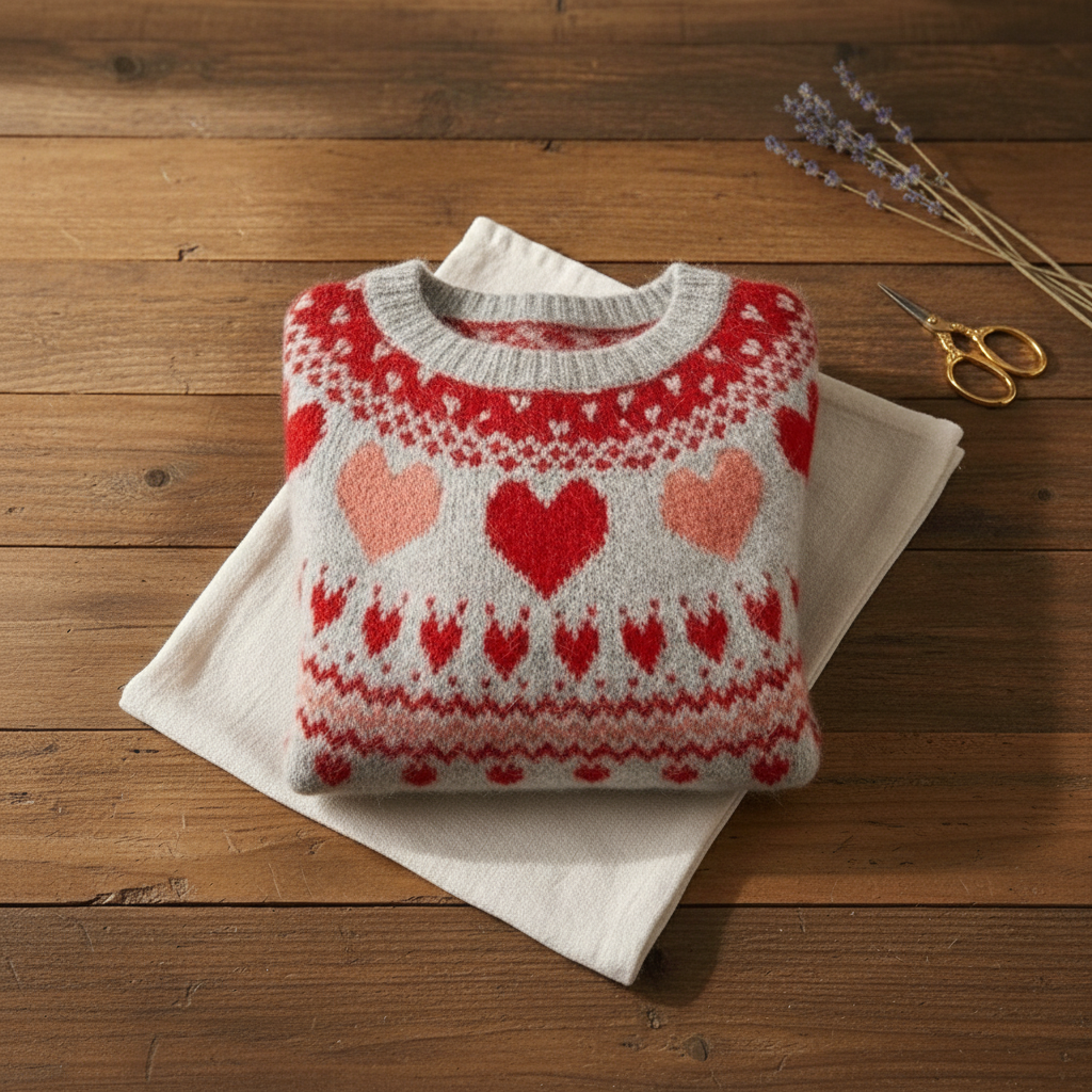 Cotton Sweater with Hearts Pattern