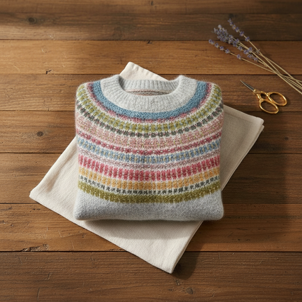 Cashmere Sweater with Fair Isle Stripes Multicolor