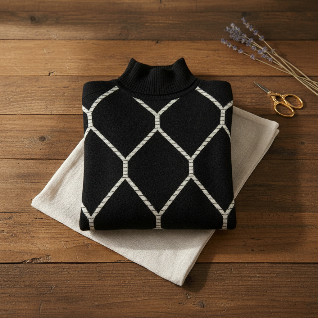Cashmere Sweater with Diamond Chain Pattern