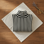 Cashmere Turtleneck with Vertical Stripes Black-White