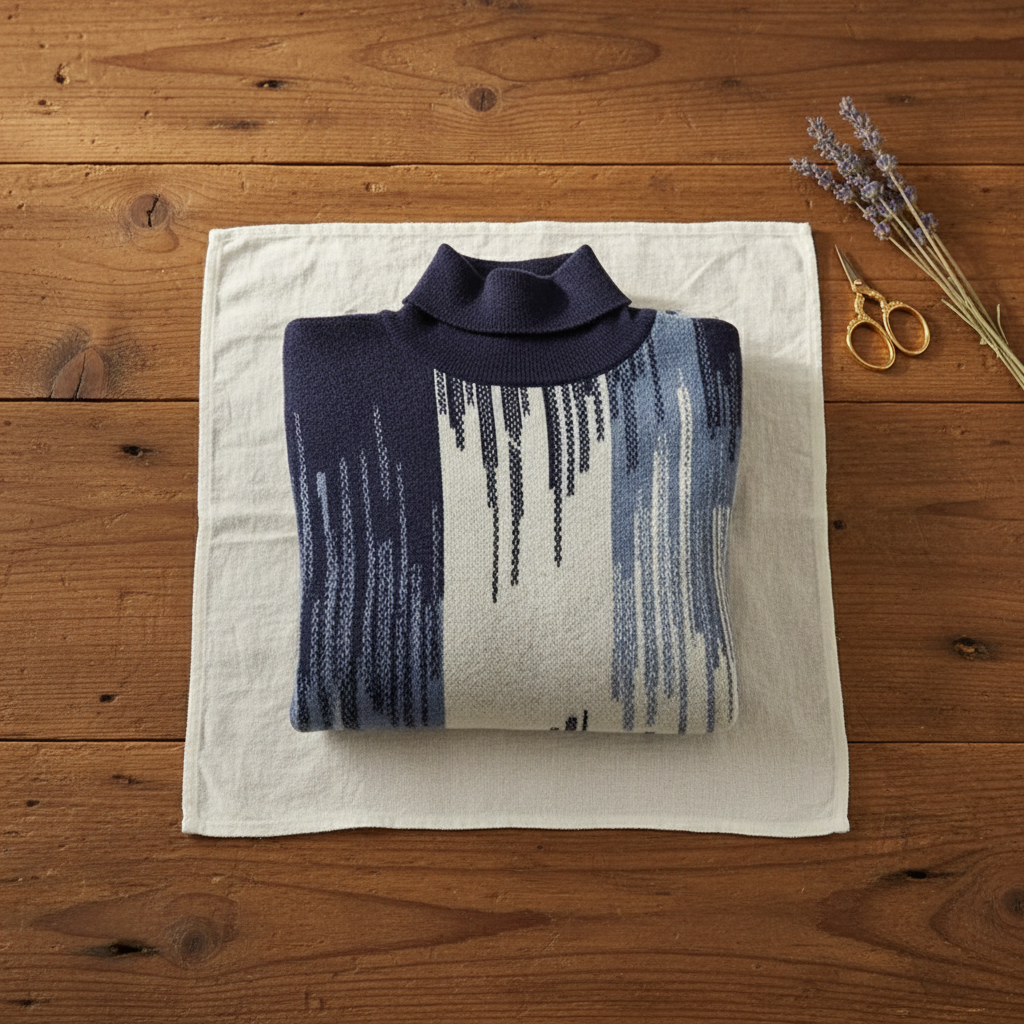 Cashmere Turtleneck with Abstract Marble Pattern