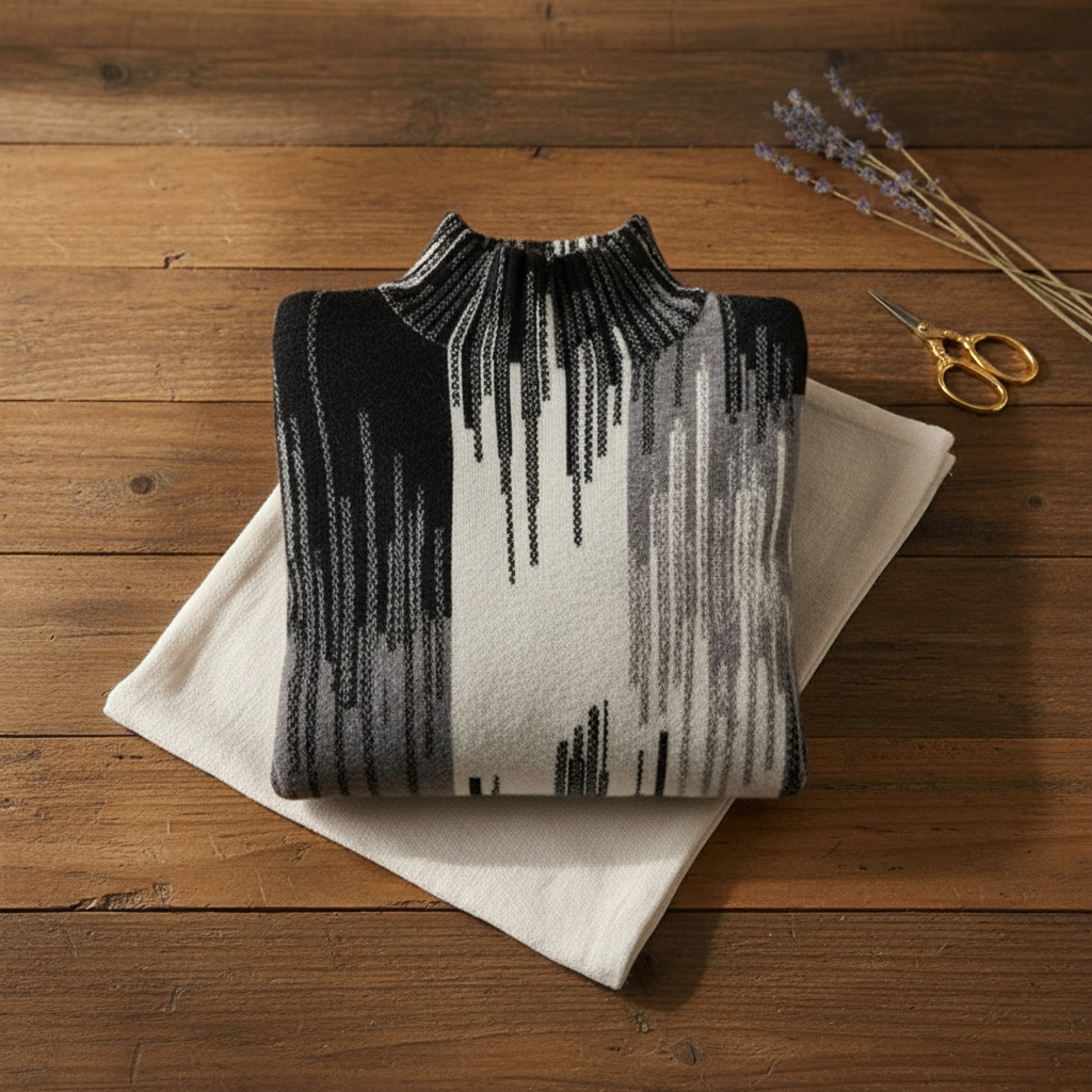 Cashmere Turtleneck with Abstract Marble Pattern