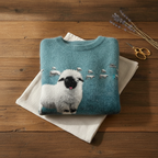 Cotton Sweater Teal with Sheep Pattern