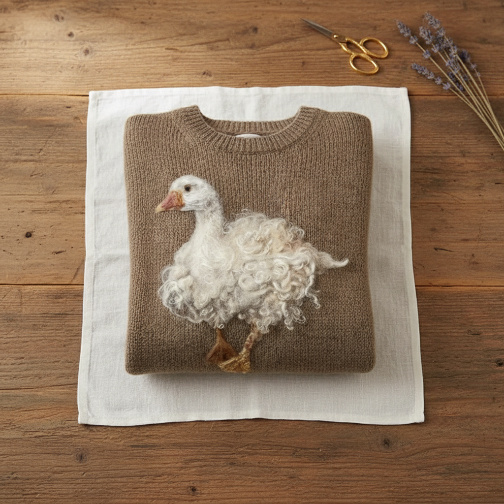 Cotton Sweater Brown with Goose