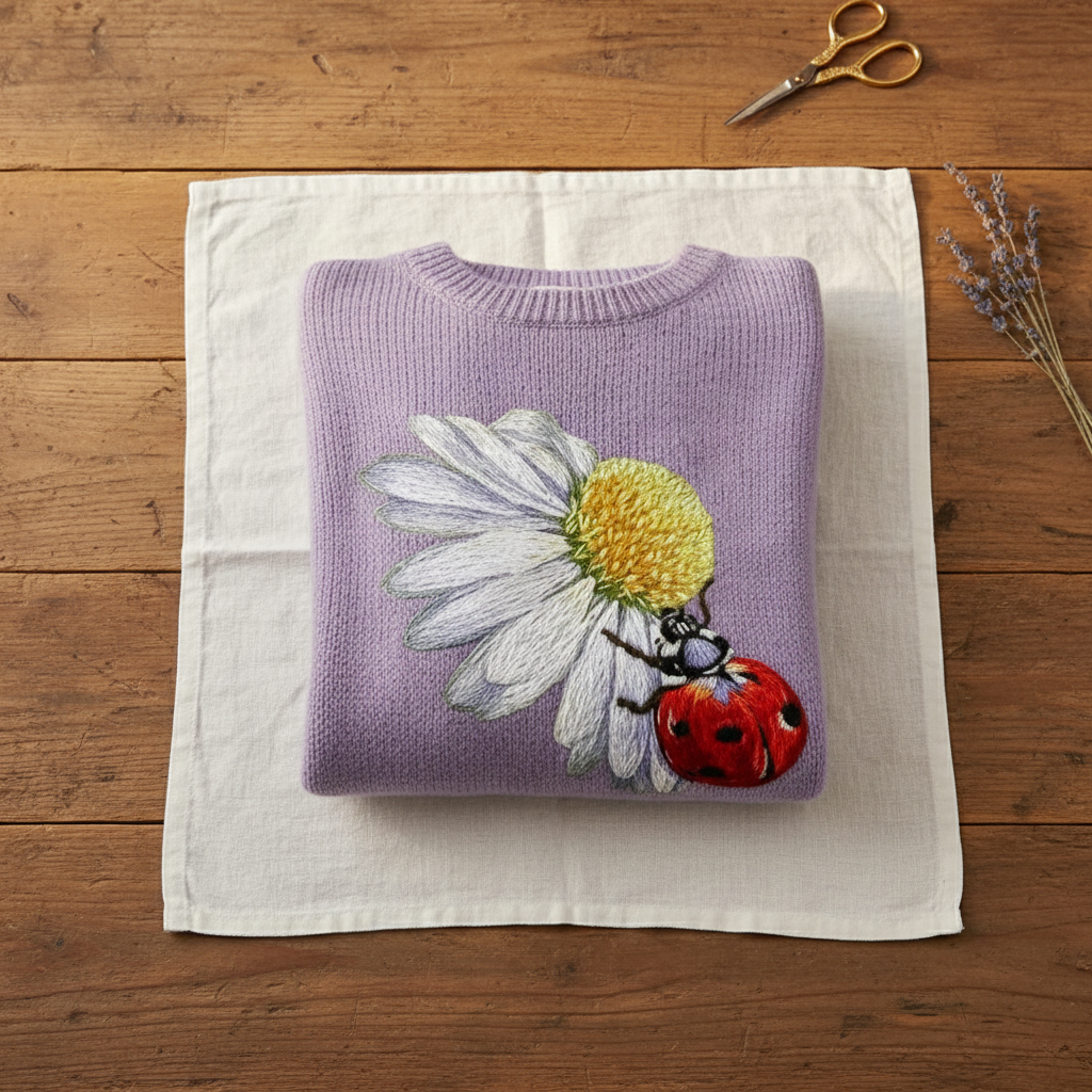 Cotton Sweater Purple with Daisy & Ladybug
