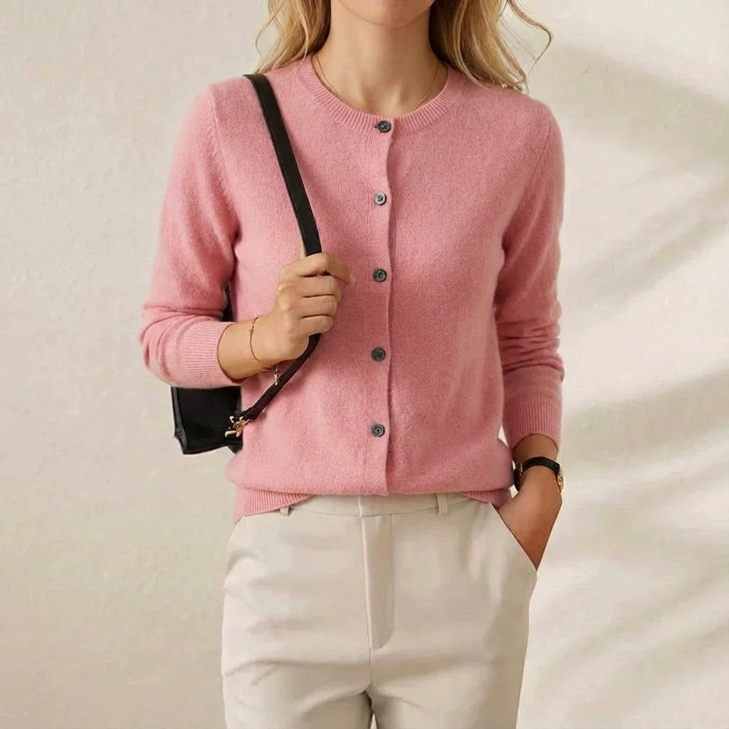 Cashmere Crew Neck Button Cardigan
