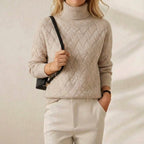 Cashmere Turtleneck Sweater with Herringbone Knit