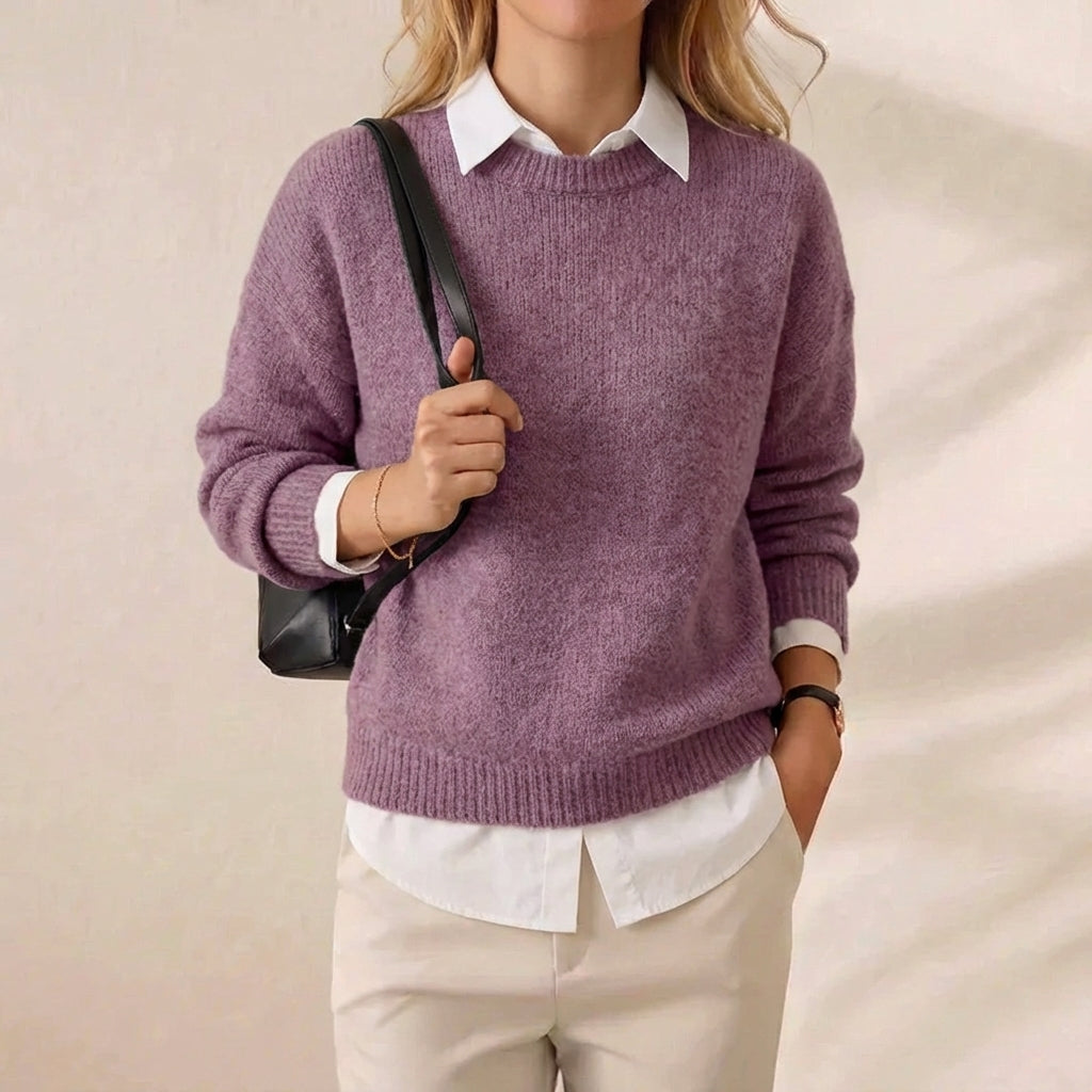 Lavender Mist Knit Dusty Purple Relaxed Crewneck