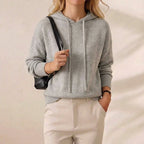 Light Grey Brushed Knit Drawstring Hooded Pullover Sweater