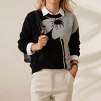 Midnight Bloom Intarsia Black & Grey Floral Crewneck
