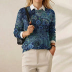 Midnight Blue Abstract Swirl All Over Print Crew Neck Sweater