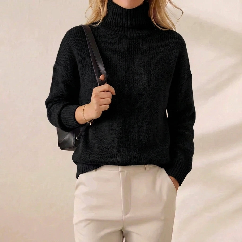 Midnight Warmth Turtleneck Chunky Ribbed Black Pullover
