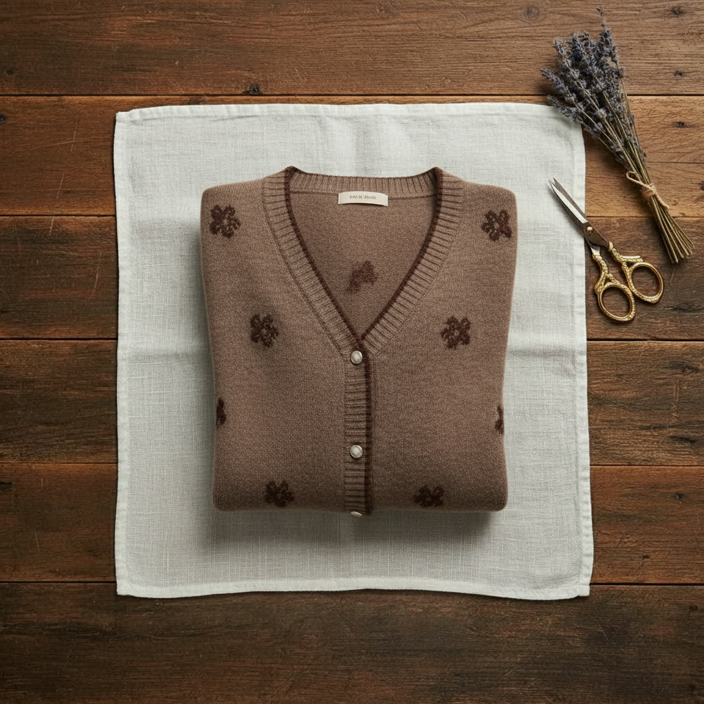 Cashmere V-Neck Cardigan with Embroidered Accents