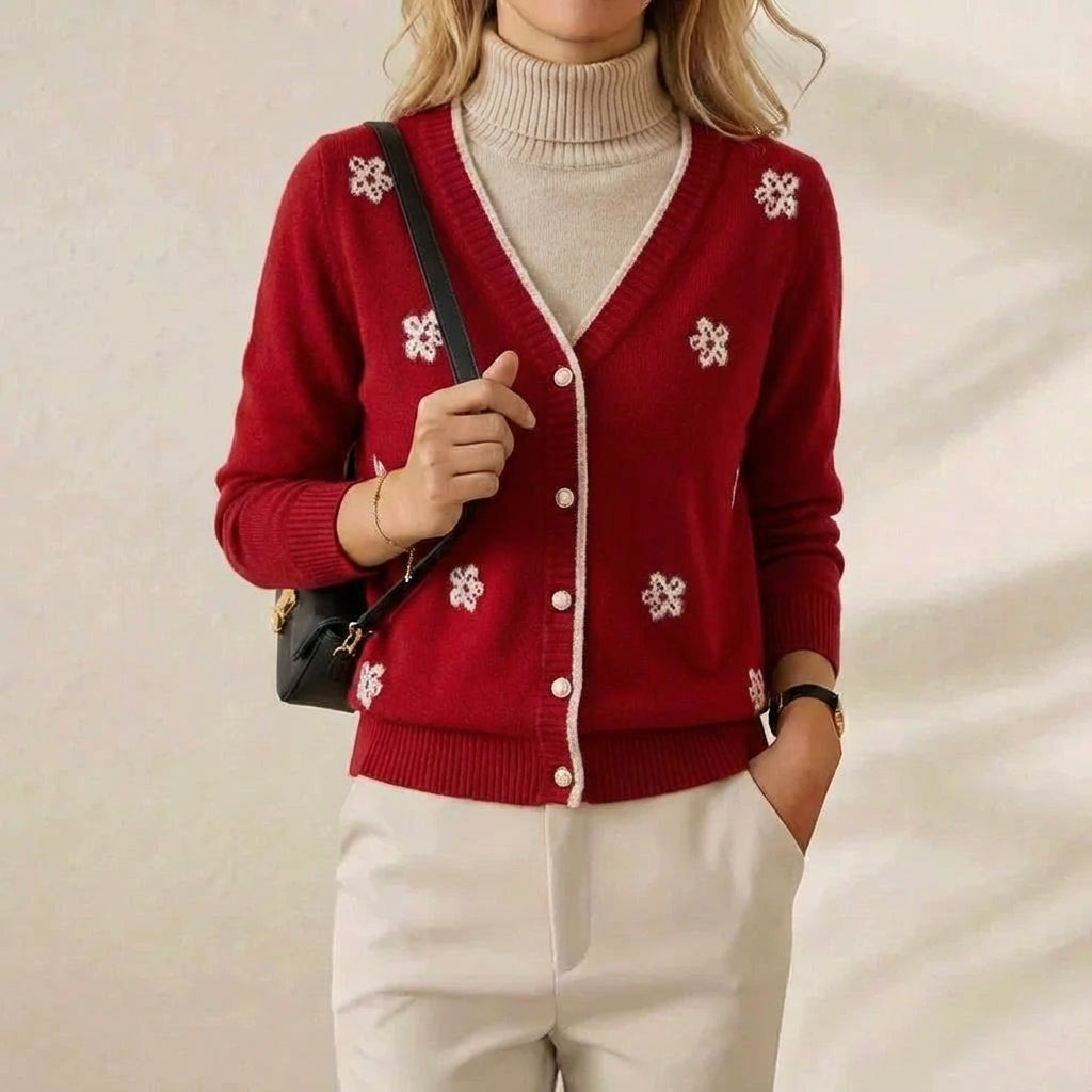 Cashmere V-Neck Cardigan with Embroidered Accents