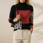 Cashmere Crew Neck Sweater with Color-Block Pattern