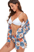 Addison® | White Print Beach Bikini and Blouse Set
