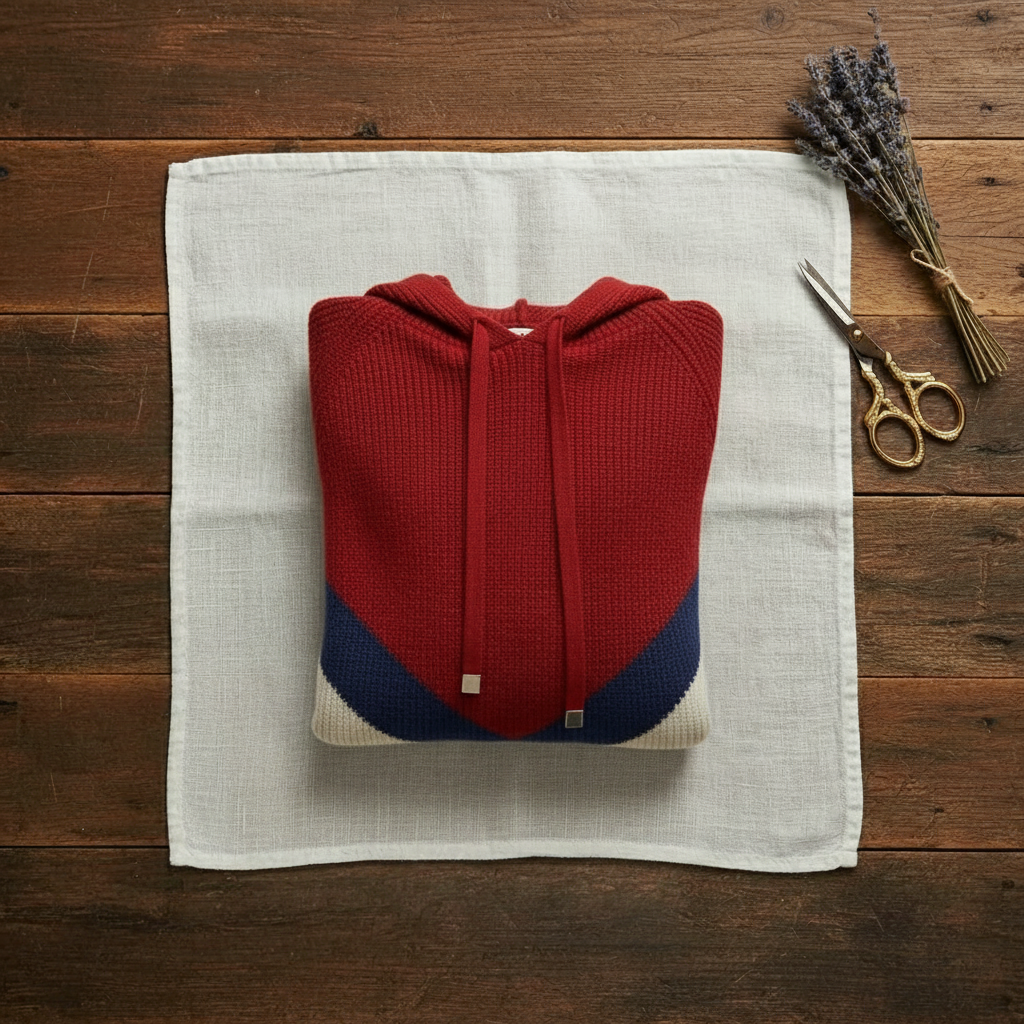 Cashmere Hoodie Sweater with Color-Block Design