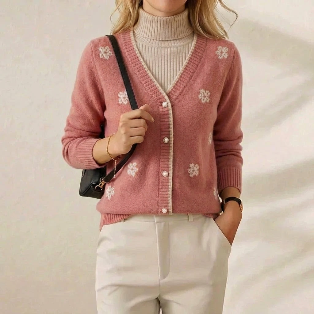 Cashmere V-Neck Cardigan with Embroidered Accents