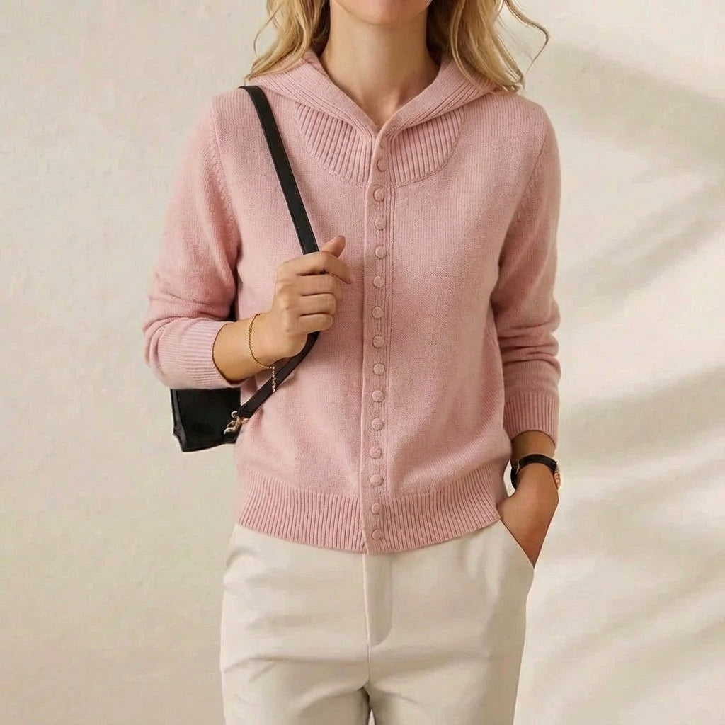 Cashmere Hoodie Cardigan with Button Detail