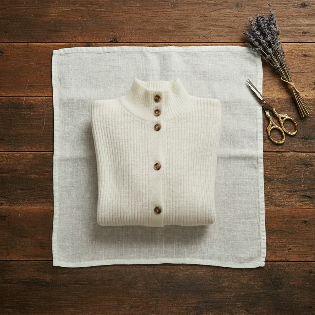 Cashmere Turtleneck Cardigan with Ribbed Button Closure