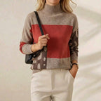 Cashmere Crew Neck Sweater with Color-Block Pattern