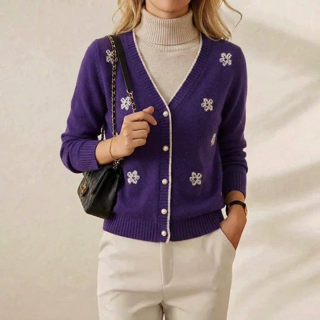 Cashmere V-Neck Cardigan with Embroidered Accents