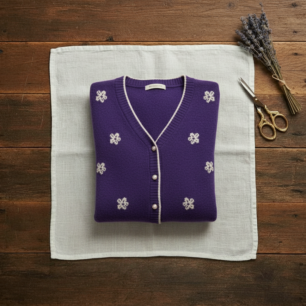 Cashmere V-Neck Cardigan with Embroidered Accents