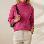 Raspberry Diamond Turtleneck Hot Pink Geometric Knit Sweater