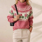 Rose Garden Floral Turtleneck Fair Isle Knit Sweater
