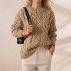 Sand Dune Chunky Cable Knit Oversized Crew Neck Sweater